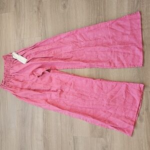 Designer Johnny Was 4 Love & Liberty Solid Linen Elastic Waist Pants XL Pink